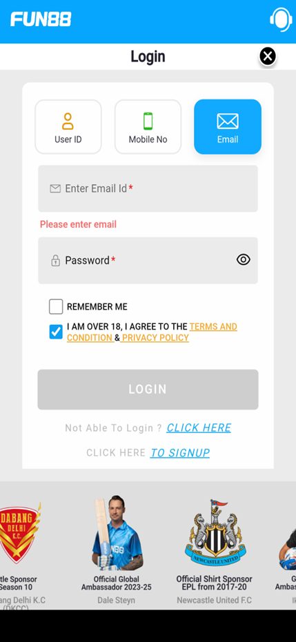 FUN88 App Login Step 3
