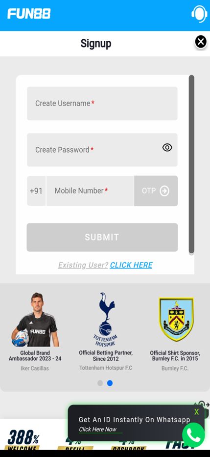 FUN88 App Sign Up Step