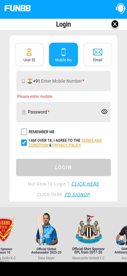 FUN88 App Login Step 2